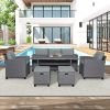 6-Piece Outdoor Rattan Wicker Set Patio Garden Backyard Sofa; Chair; Stools and Table(Gray Rattan+Gray Cushion)