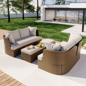 U_Style Customizable Outdoor Patio Furniture Set, Wicker Furniture Sofa Set with Thick Cushions, Suitable for Backyard, Porch.