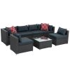 Patio Furniture, Outdoor Furniture, Seasonal PE Wicker Furniture, 7 Set Wicker Furniture With Tempered Glass Coffee Table