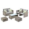 Patio Furniture, Outdoor Furniture, Seasonal PE Wicker Furniture, 6 Set Wicker Furniture With Tempered Glass Coffee Table