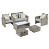 Patio Furniture, Outdoor Furniture, Seasonal PE Wicker Furniture, 6 Set Wicker Furniture With Tempered Glass Coffee Table