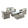 Patio Furniture, Outdoor Furniture, Seasonal PE Wicker Furniture, 6 Set Wicker Furniture With Tempered Glass Coffee Table