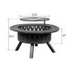 38in Metal Fire Pit with Cooking Grates Black