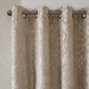 Knitted Jacquard Damask Total Blackout Grommet Top Curtain Panel Pair(2 Pcs Window Panels)