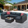 Patio Furniture, Outdoor Furniture, Seasonal PE Wicker Furniture, 7 Set Wicker Furniture With Tempered Glass Coffee Table