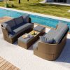 Customizable Outdoor Patio Furniture Set, Wicker Furniture Sofa Set with Thick Cushions, Suitable for Backyard, Porch.