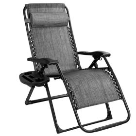 Oversize Lounge Chair with Cup Holder of Heavy Duty for outdoor (Color: Gray)