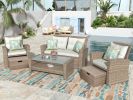 Patio Furniture Set;  4 Piece Outdoor Conversation Set All Weather Wicker Sectional Sofa with Ottoman and Cushions