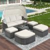 Outdoor Patio Furniture Set Daybed Sunbed with Retractable Canopy Conversation Set Wicker Furniture Sofa Set