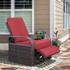 Outdoor Patio Rattan Wicker Swivel Recliner Chair;  Adjustable Reclining Chair 360° Rotating with Water Resistant Cushions